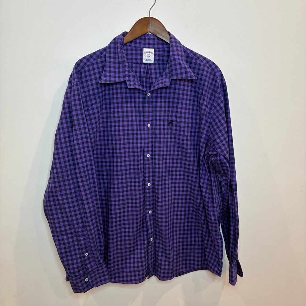 Brooks Brothers 1818 Mens XXL Purple Gingham Cotton Button Down Shirt Logo 106